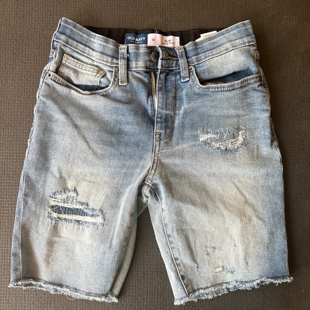 Boy girl unisex distress denim shorts size 12